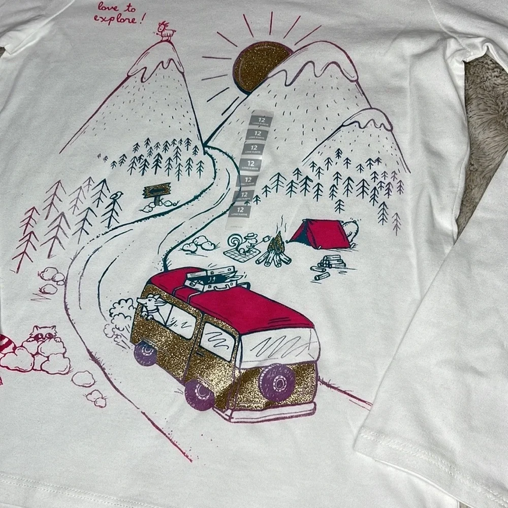 Carters Kid NWT Girls White Mountain Camping Long Sleeve Graphic Tee Shirt 12